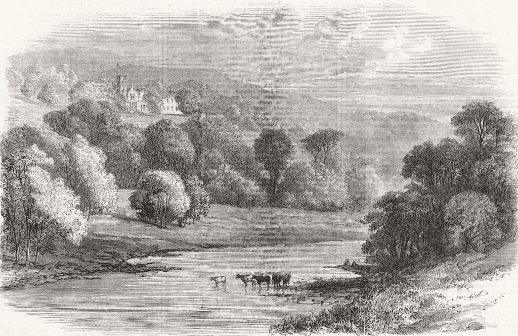 Banchory House, Aberdeen, seat of Thomson. Scotland 1859 old antique print
